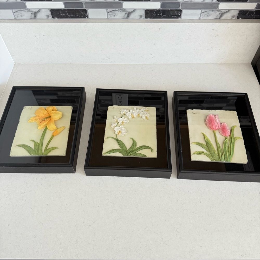 Floral Wall Art Trio in Black Frames 9in X 10.5in‎
